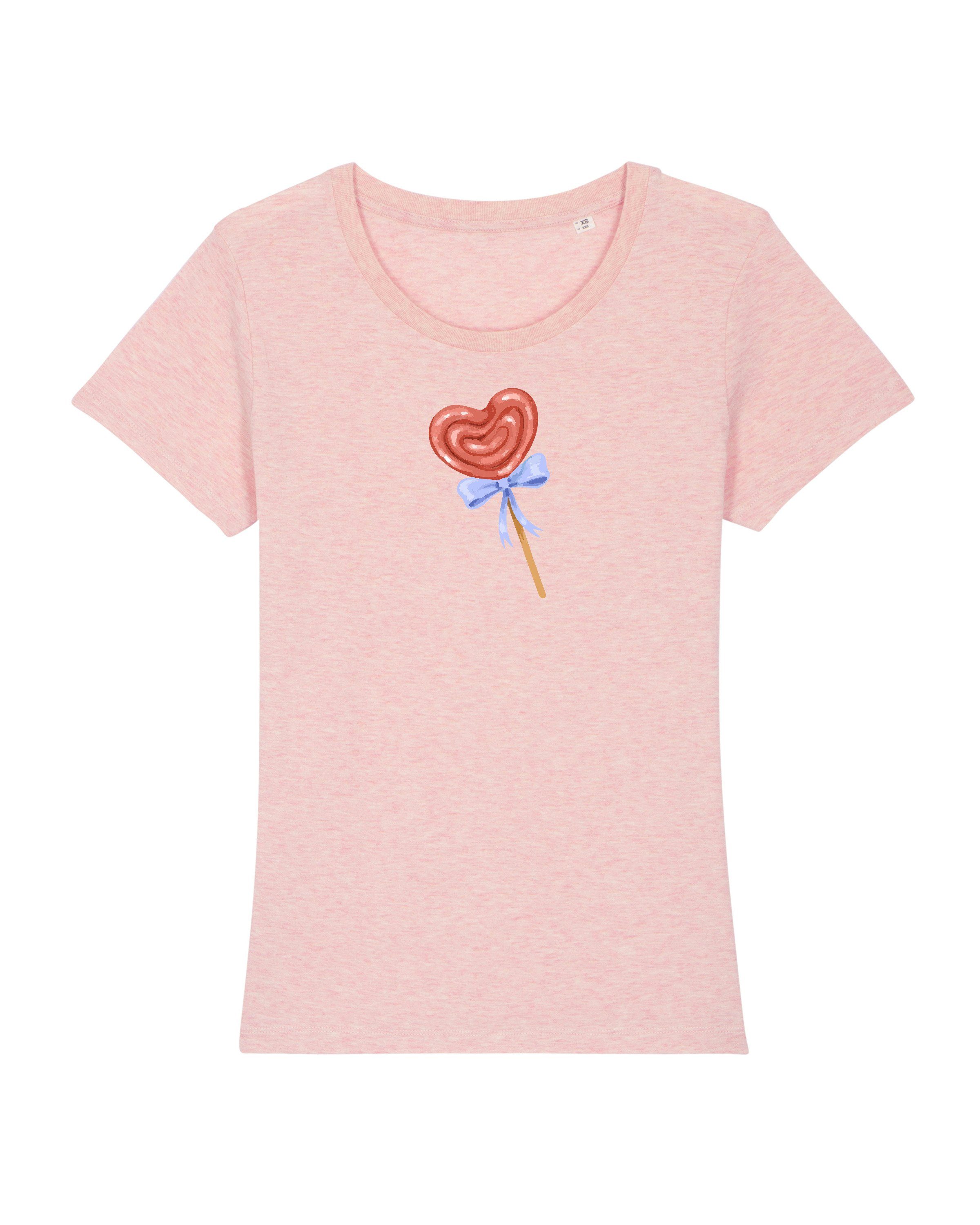 wat? Apparel Print-Shirt Herz Lollipop (1-tlg) creme rosa meliert