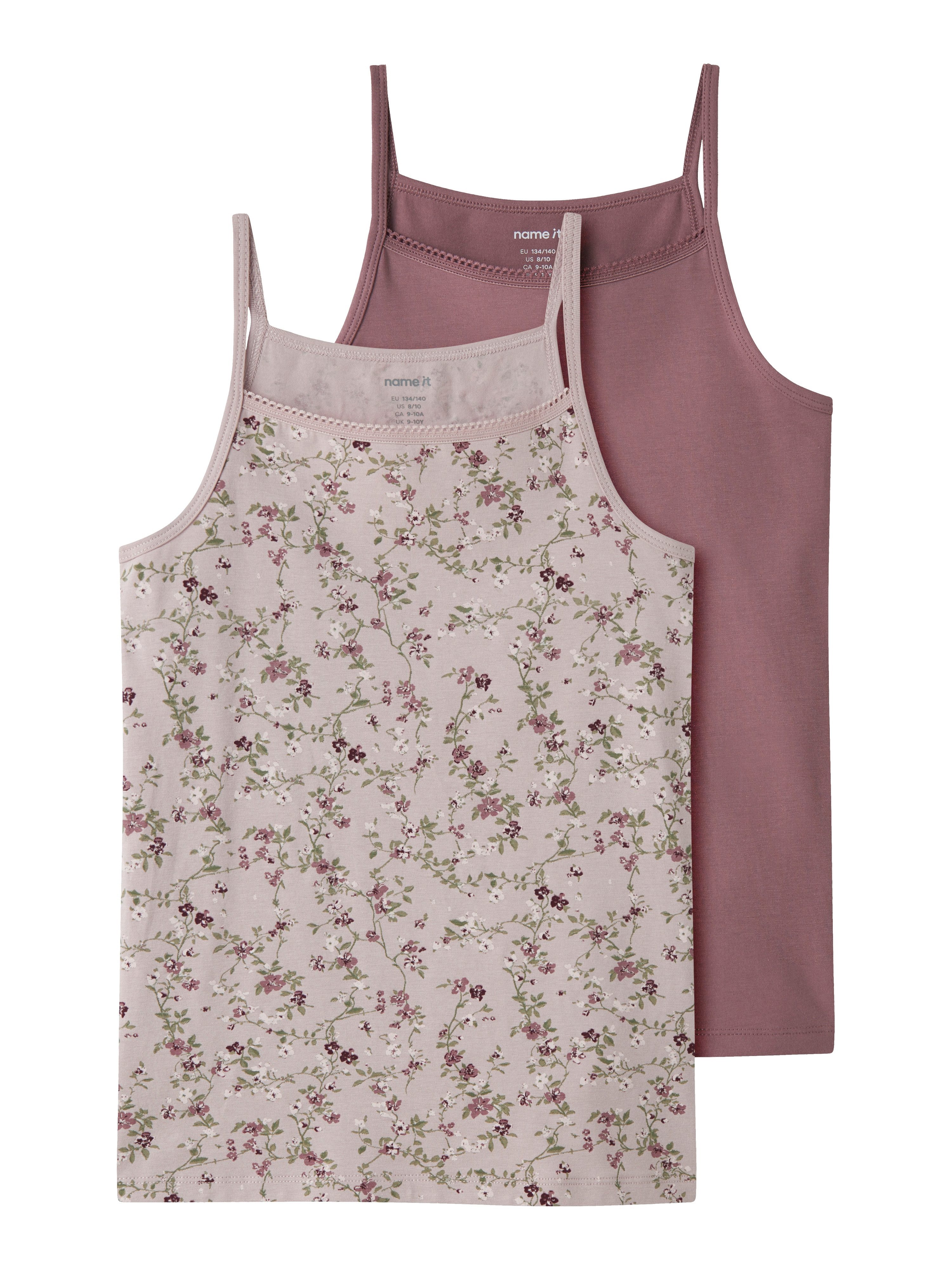 Name It Unterhemd NKFSTRAP TOP 2P VIOLETFLOWER NOOS (Packung, 2-St) Baumwollmischung, uni und bedruckt im Set