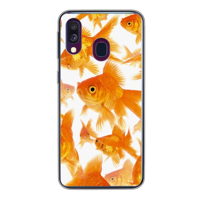 MuchoWow Handyhülle Goldfisch - Weiß - Fisch Handyhülle Samsung Galaxy A40 Smartphone-Bumper Print Handy