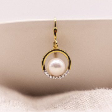 Fascination by Ellen K. Paar Ohrhänger Gold 375 Perle weiß 8-8,5mm Zirkonia weiß