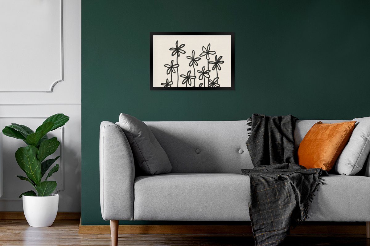 - St), Abstrakt, Schwarzem Bilderrahmen Pflanzen Pastell Wanddeko, Wandposter, (1 Poster, Poster Gerahmtes - Bilder, MuchoWow Blumen -