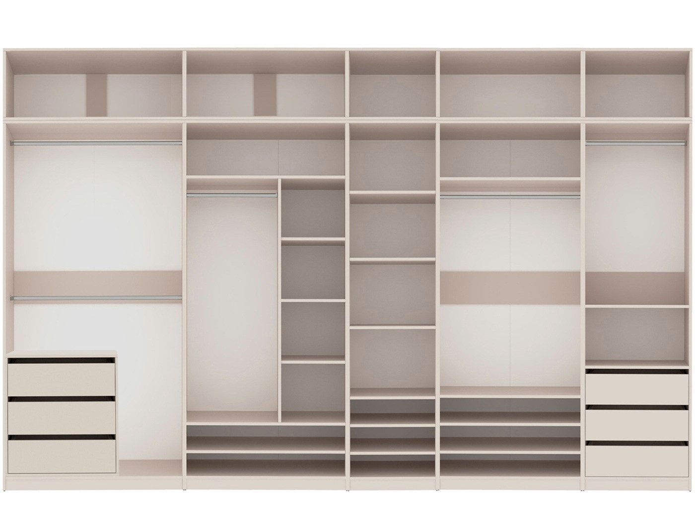 Marmex Möbel Schranksystem TRES SET R/N großer Einbauschrank, begehbarer Kleiderschrank (11-St) 380 x 246 x 51, fünf Kleiderstangen, 6 Schubladen, Schrankmodule