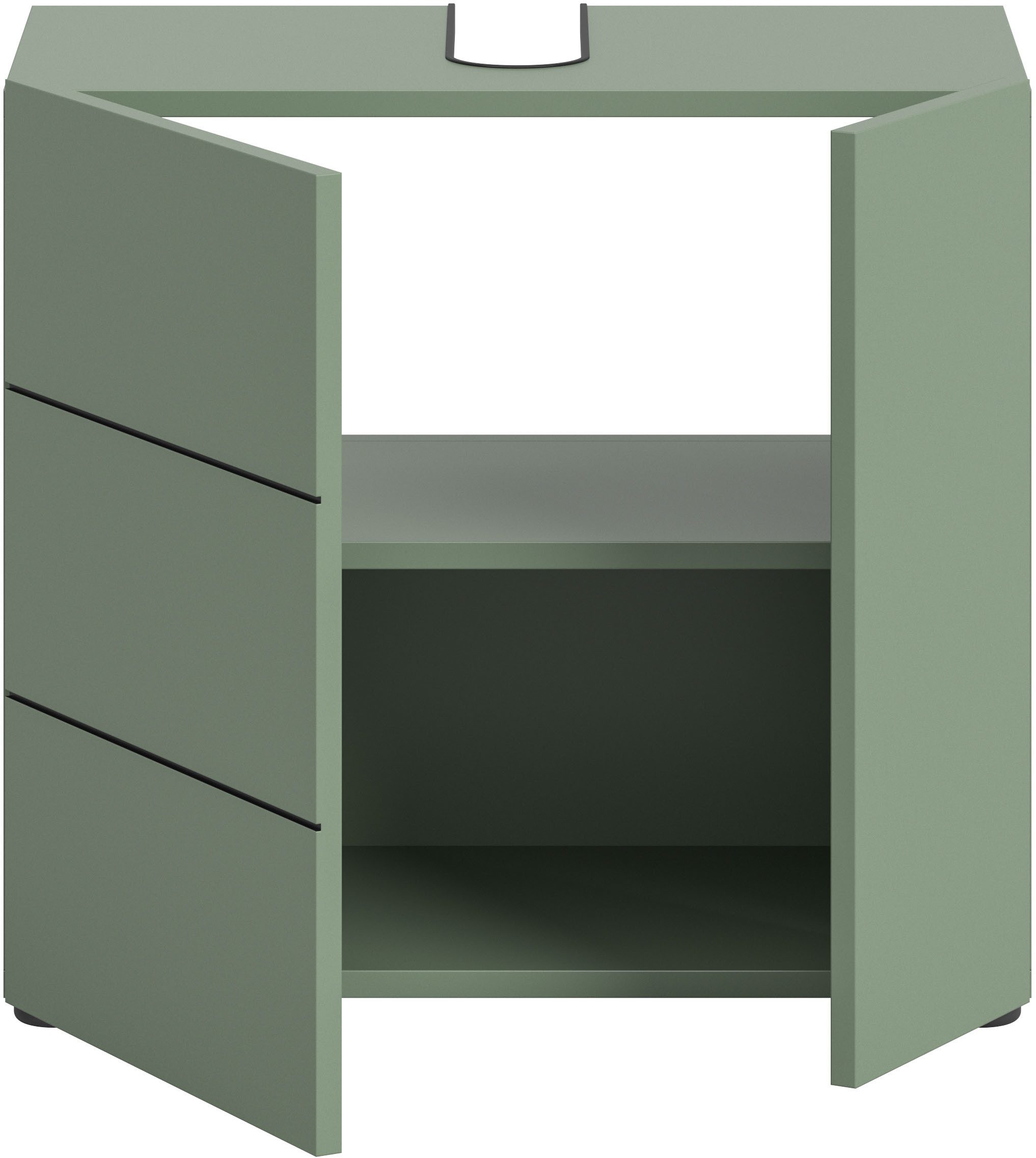 welltime Waschbeckenunterschrank BIEL, Breite: 60 cm, 2 Türen, 2 Fächer, Siphonausschnitt (1-St) Waschbeckenunterschrank, Unterschrank, WBU, Badezimmer, Bad – Bild 4 von 5