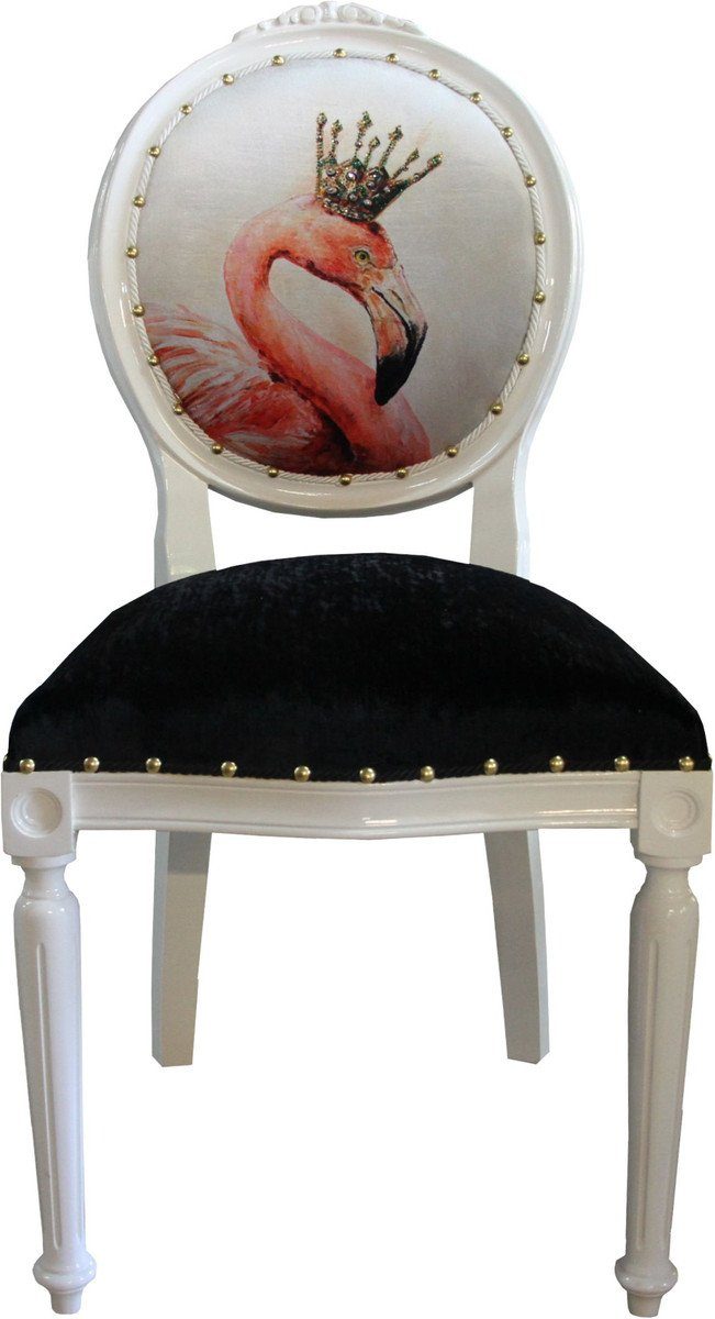 Casa Padrino Esszimmerstuhl Barock Luxus Esszimmer Stuhl ohne Armlehnen Flamingo mit Krone und mit Bling Bling Glitzersteinen - Designer Stuhl - Limited Edition