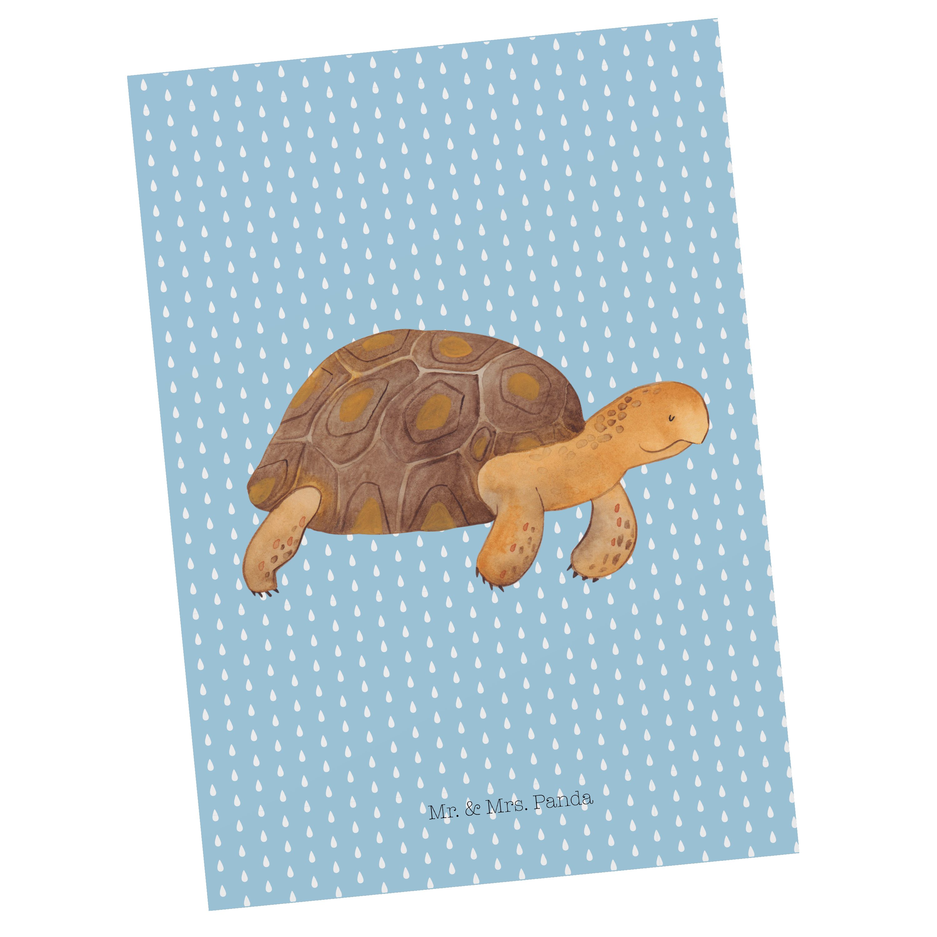 Mr. & Mrs. Panda Postkarte Schildkröte marschiert - Blau Pastell - Geschenk, Dankeskarte, Ansich
