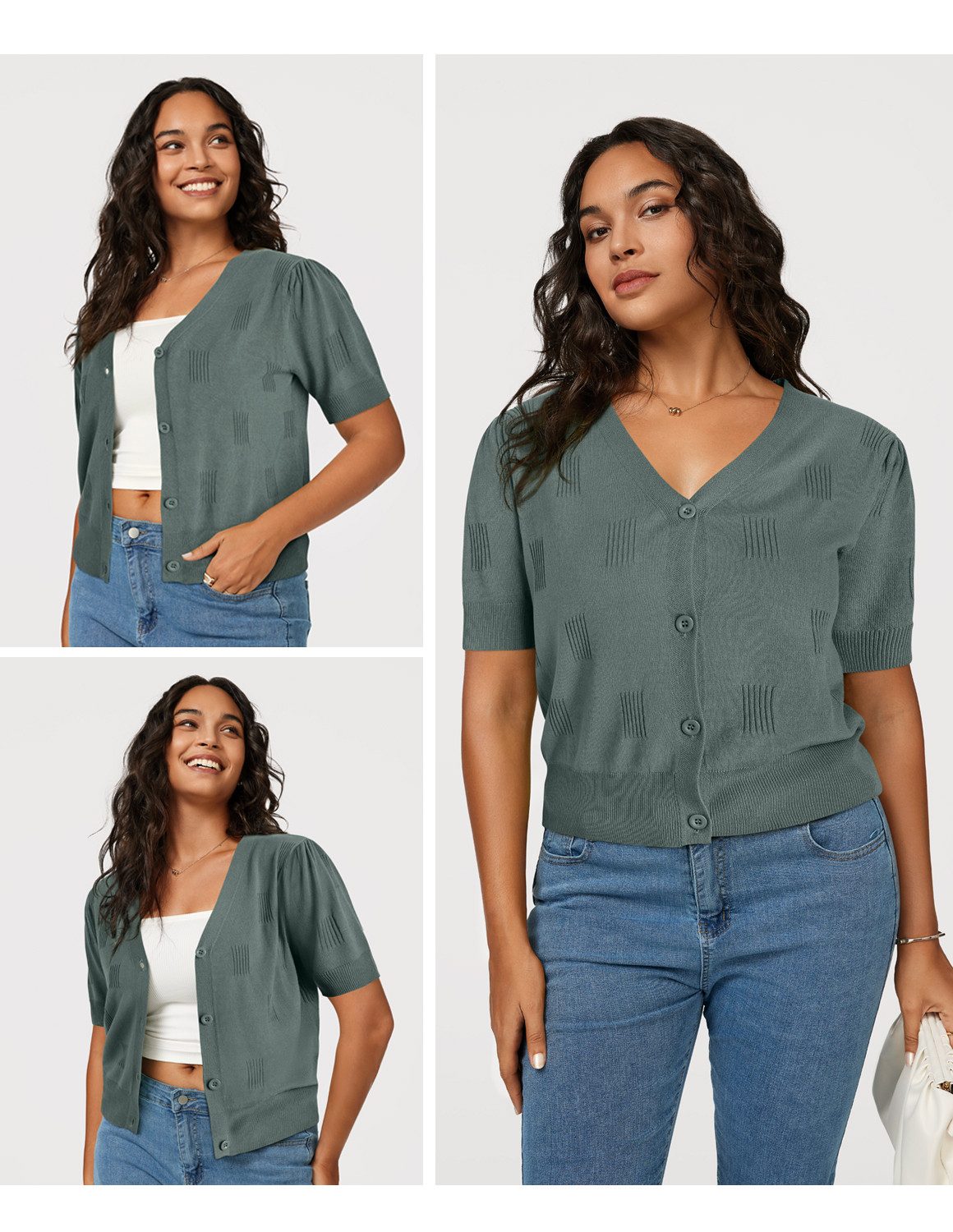 Arach&Cloz T-Shirt Damen Strickjacke kurzärmelig leicht V-Shirt für den Som günstig online kaufen