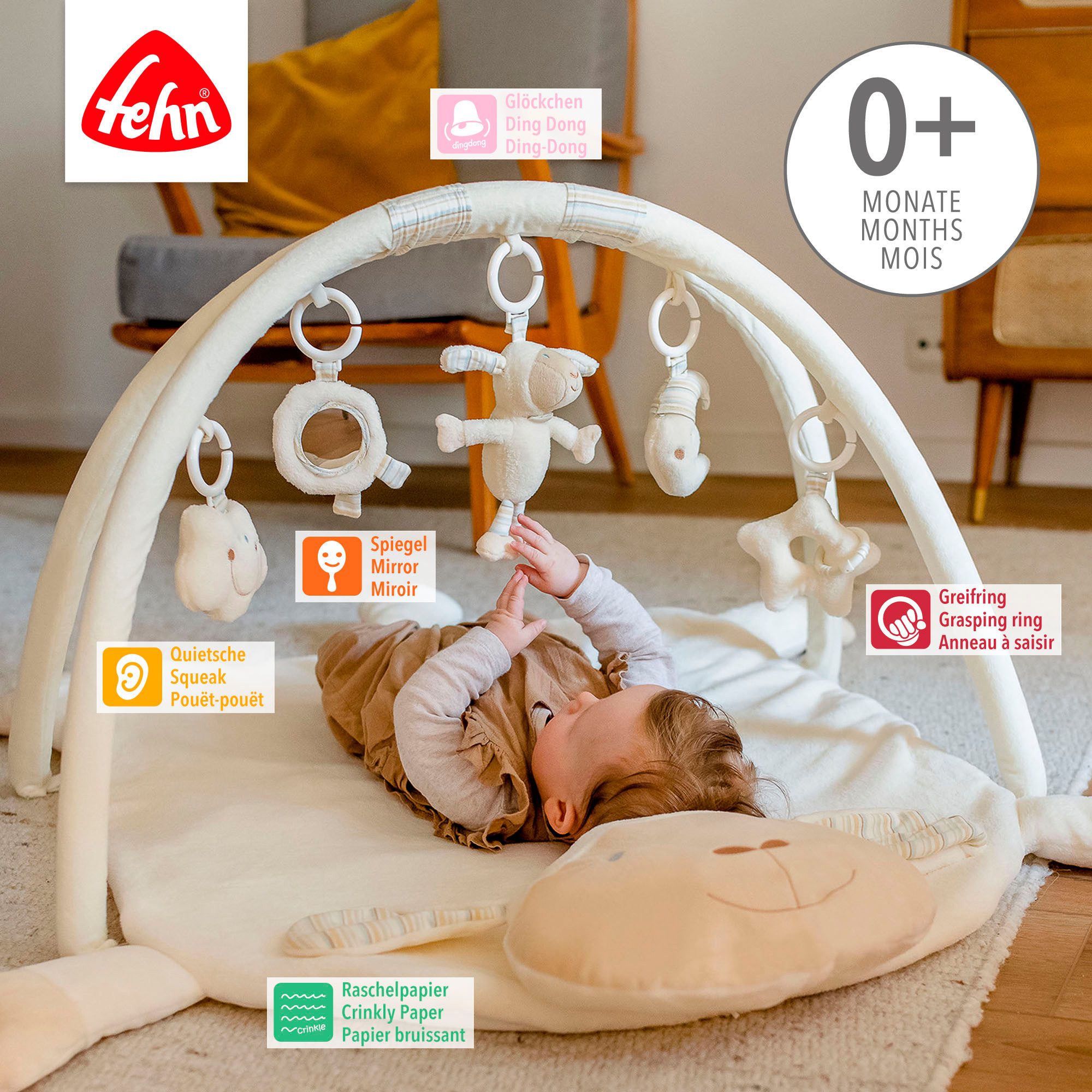 Fehn Spielbogen BabyLOVE, Schaf 3-D-Activity-Decke, mit Krabbeldecke