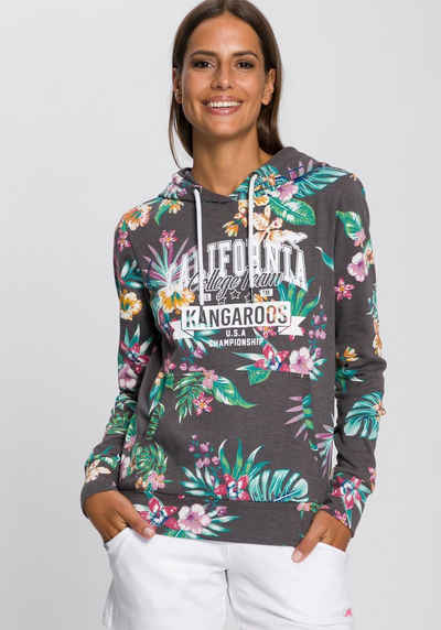 KangaROOS Kapuzensweatshirt mit coolem Floral-Alloverprint & Logo-Print im College-Look