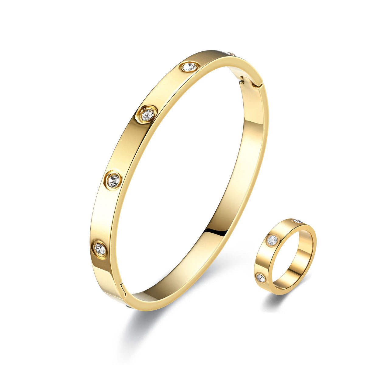 ROUGEMONT Schmuckset Damen Schmuckset Hochglanz Armreif und Ring 18K Gold W günstig online kaufen