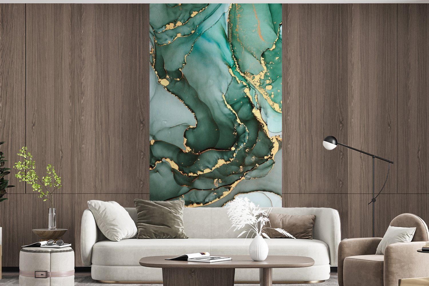 MuchoWow Fototapete Gold - Marmor - Grün - Luxus - Marmoroptik - Grau, Matt, bedruckt, Vliestapete für Wohnzimmer Schlafzimmer Küche, Fototapete, 120x240 cm – Bild 5 von 5