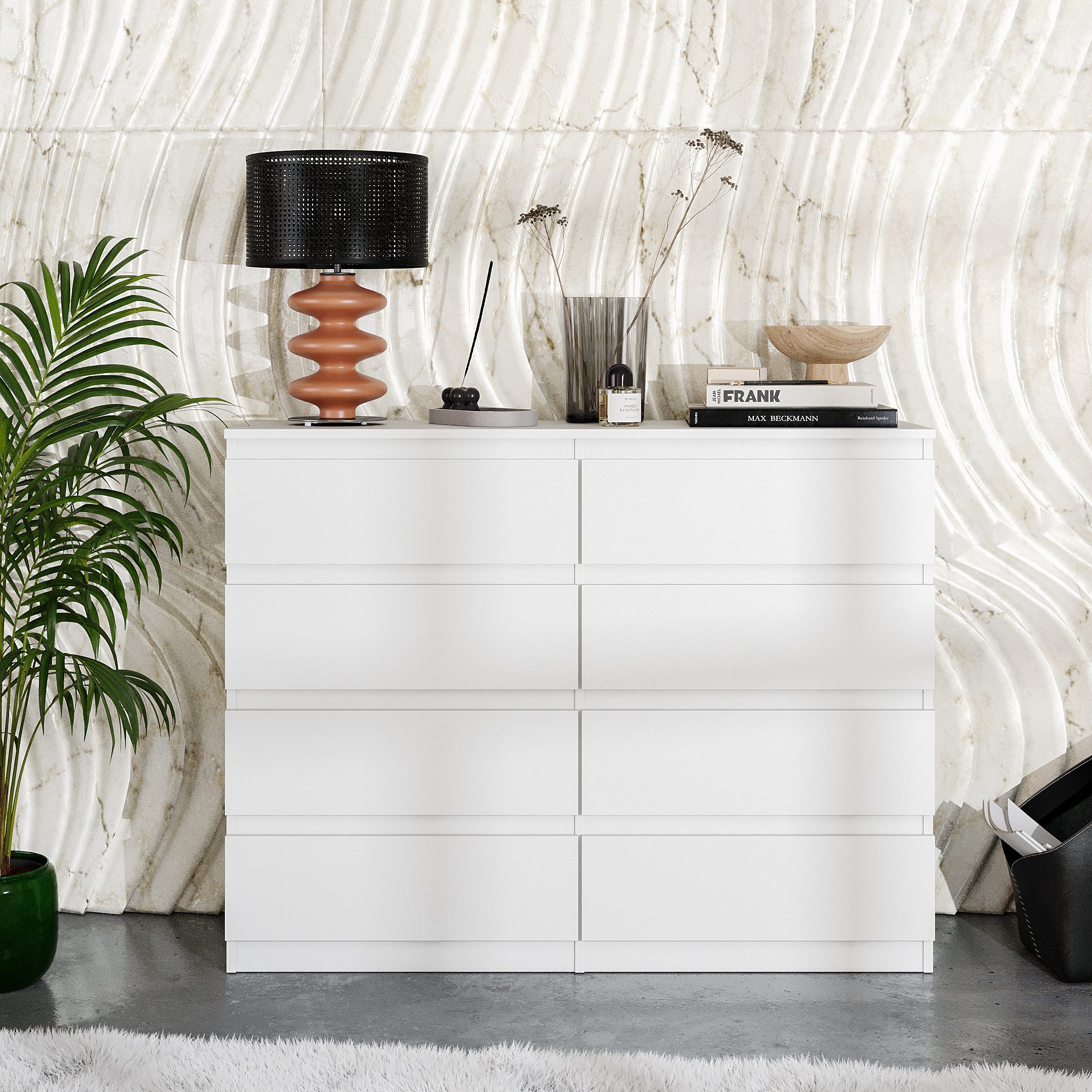 Furnica Kommode Sideboard mit 8 Schubladen Weiß Matt B120cm H92cm T33cm