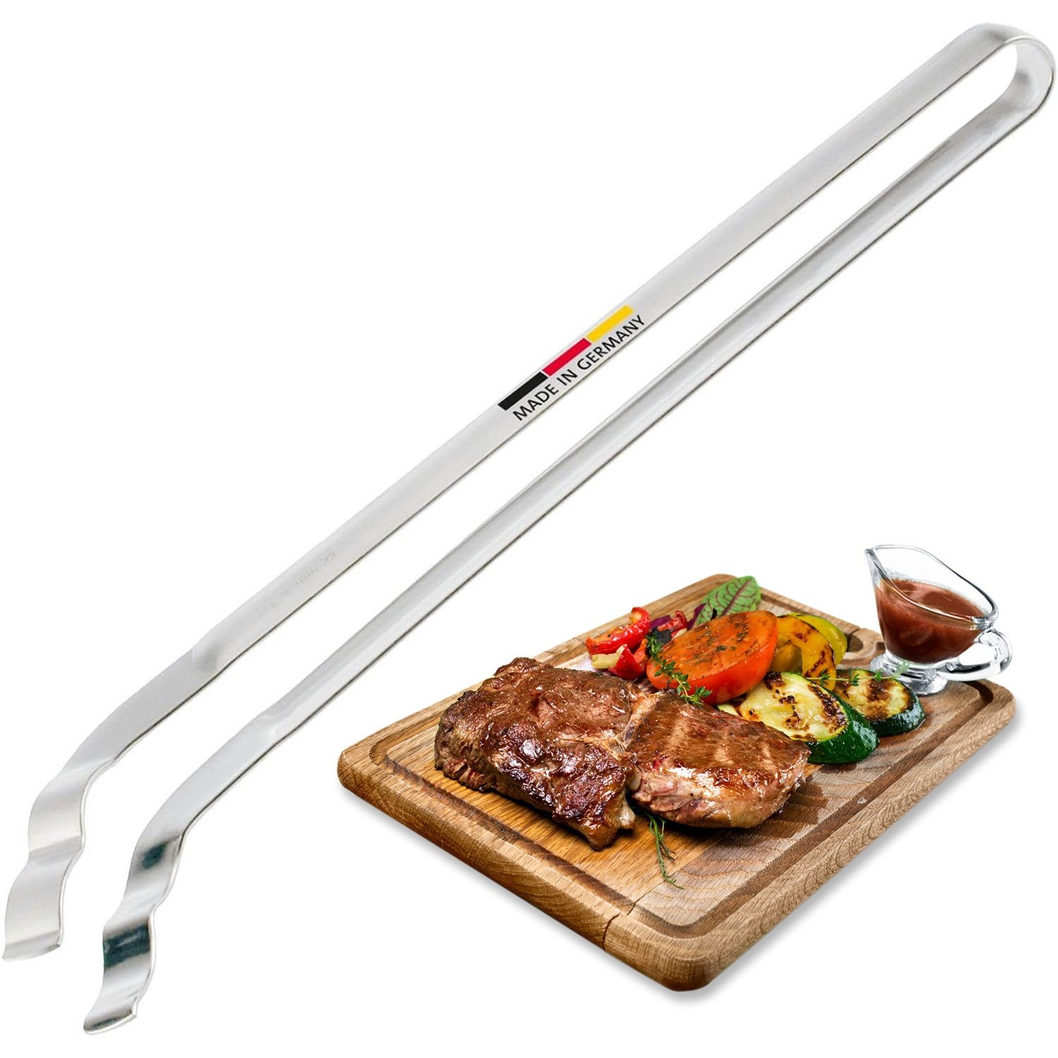 Grillzange /Wurst- und Servierzange, Mit gewellten und gebogenen Laffen