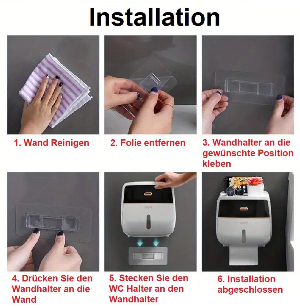DENU-Home Toilettenpapierhalter Klopapierhalter Rollenhalter, selbstklebend Bohren Bohren WC Schwarz ohne Schrank ohne