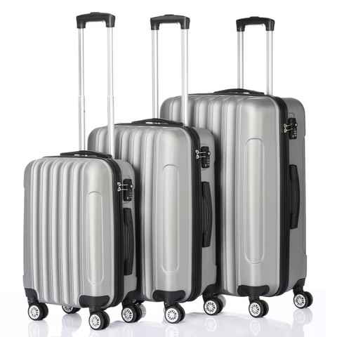 VINGLI Kofferset 3 teilig, 3 in 1 tragbarer ABS Trolley Koffer, Reisekoffer, Silbergrau, 4 Rollen, mit viel Stauraum