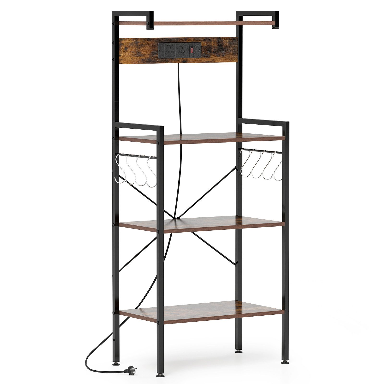 COSTWAY Standregal, Küchenregal mit Steckdosen & 8 Haken, 59x34x136cm