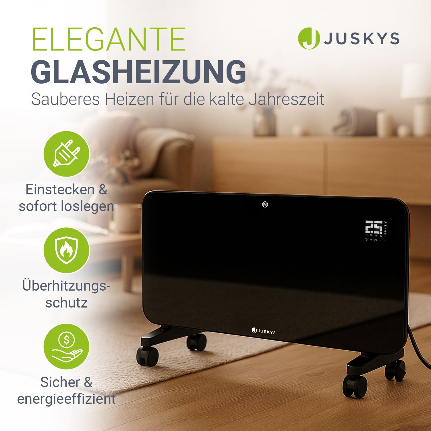 Juskys Konvektor Glasheizung, 2000 W, App-Steuerung & Ferndbedienung, Wand- günstig online kaufen