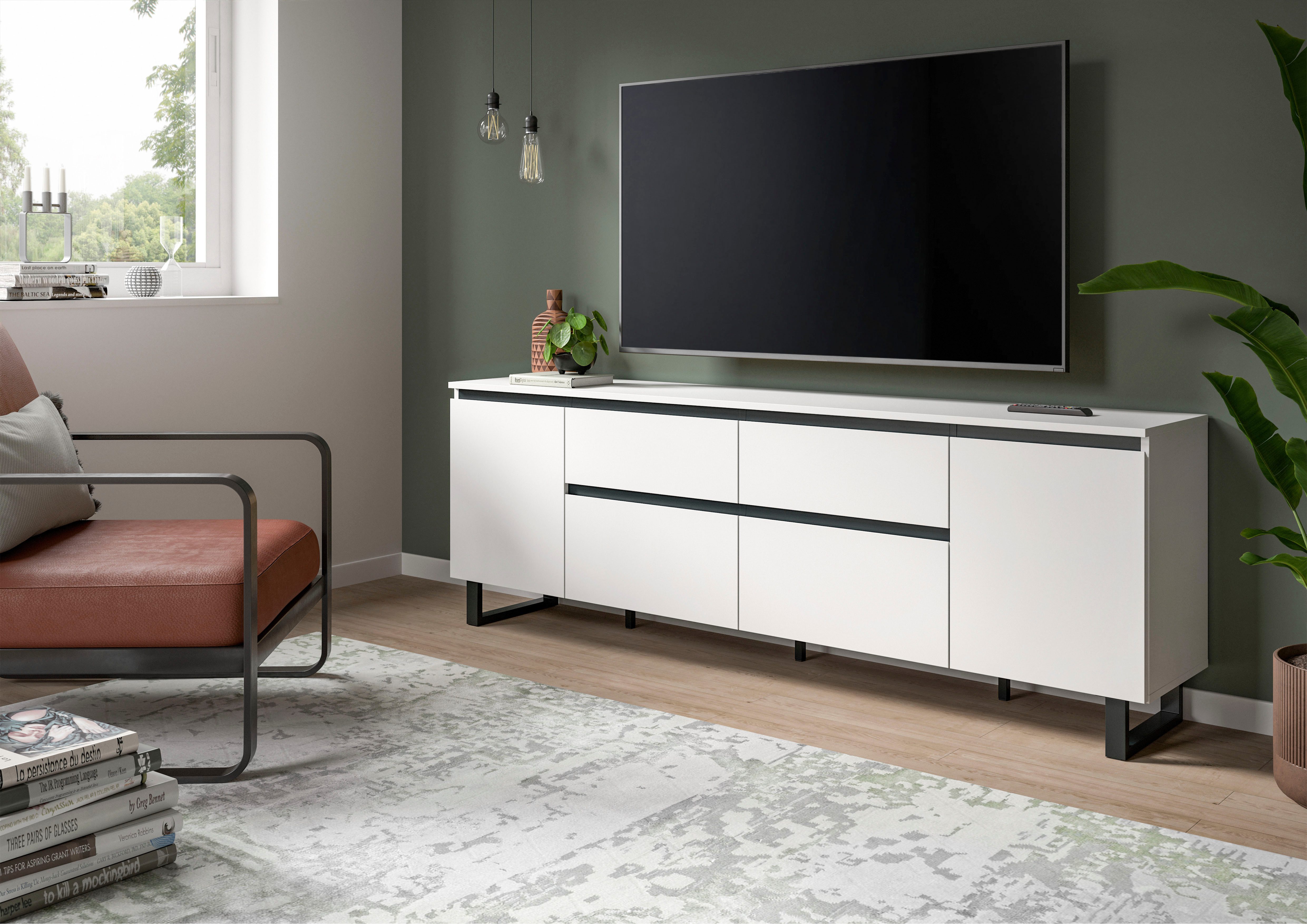 Home affaire Lowboard TOMA, 188cm breit, Metall-Kufen-Fuß, 2 Türen, 2 Schubkästen,2 Klappen, TV-Lowboard, Mediaschrank, Mediaboard, TV-Schrank, Schrank, Board