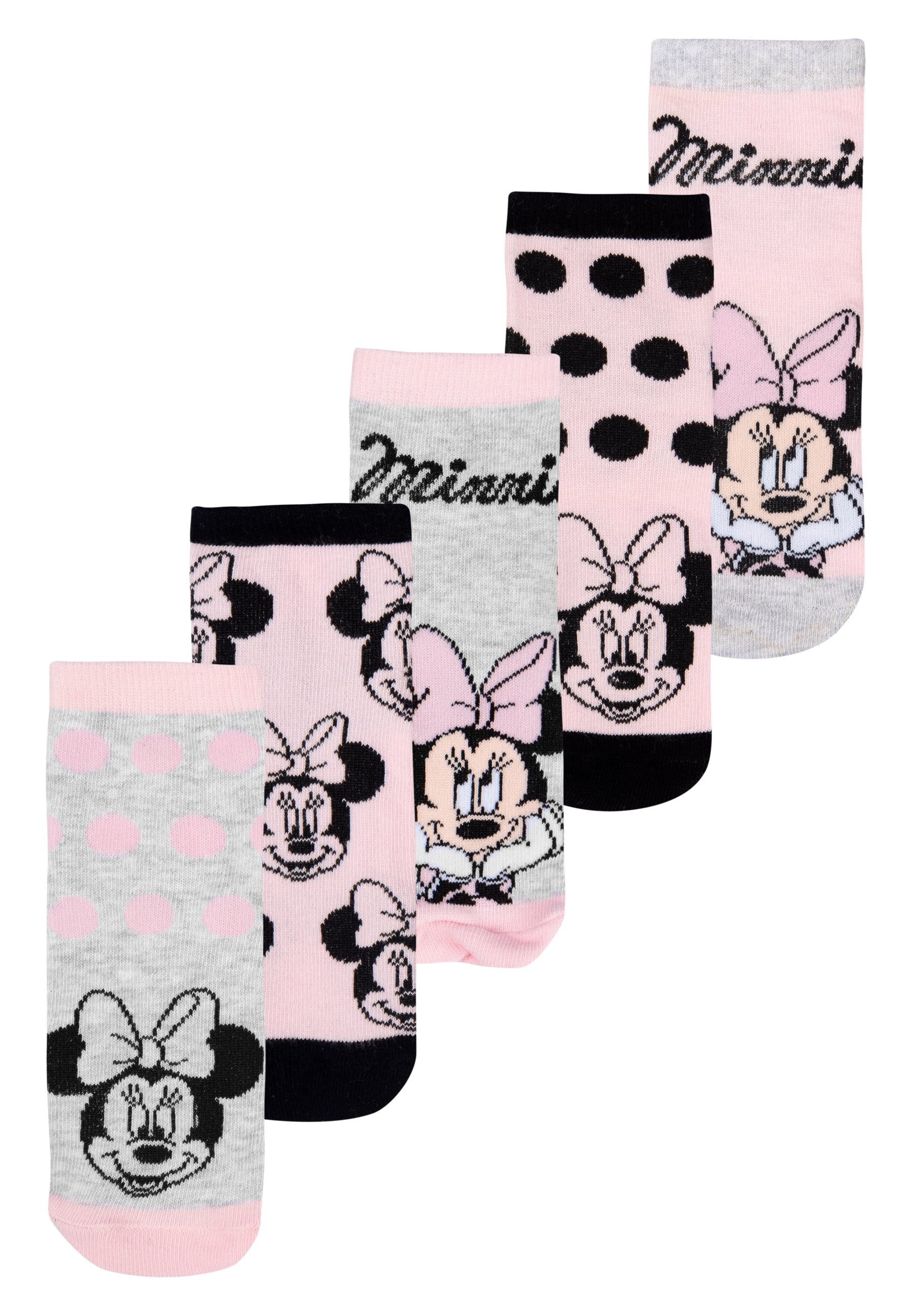 United Labels® Socken Disney Minnie für Rosa/Grau (5er Mädchen Pack) Mouse Socken