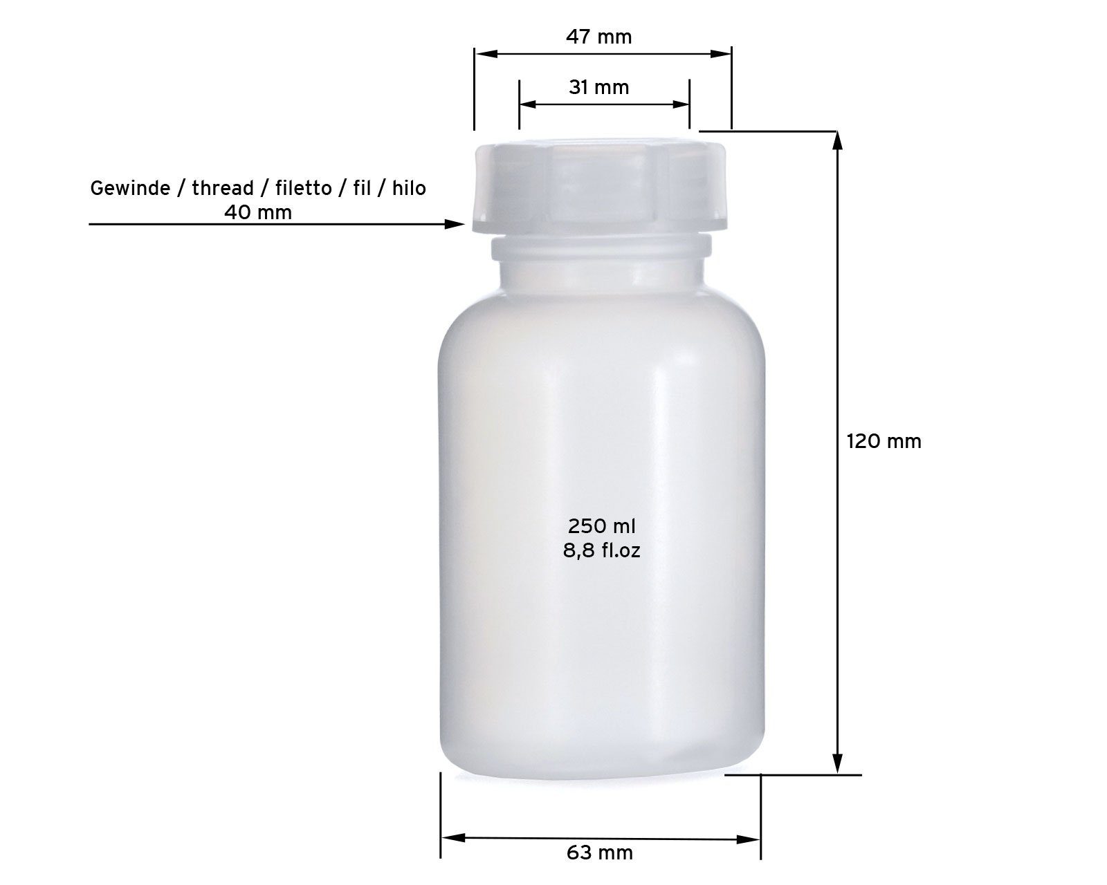 St) (10 Kanister 250 OCTOPUS ml G 10x Weithalsflasche rund, mit Deckel, 40 naturfarben,