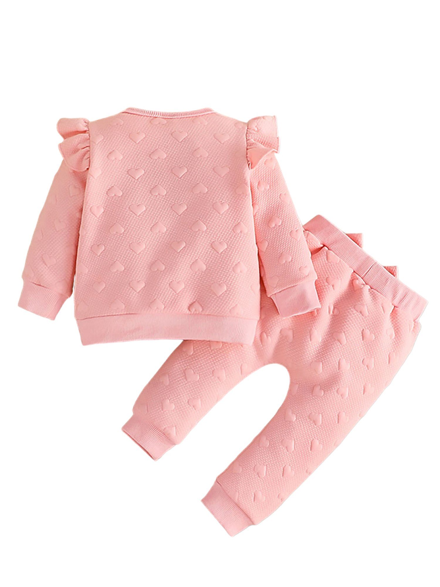 LAPA Langarmshirt & Hose fliegenden Langarmanzug Ärmeln Rosa gesticktem Babys Herzmuster mit Rippbündchen (2-tlg) einfarbig, Strickanzug