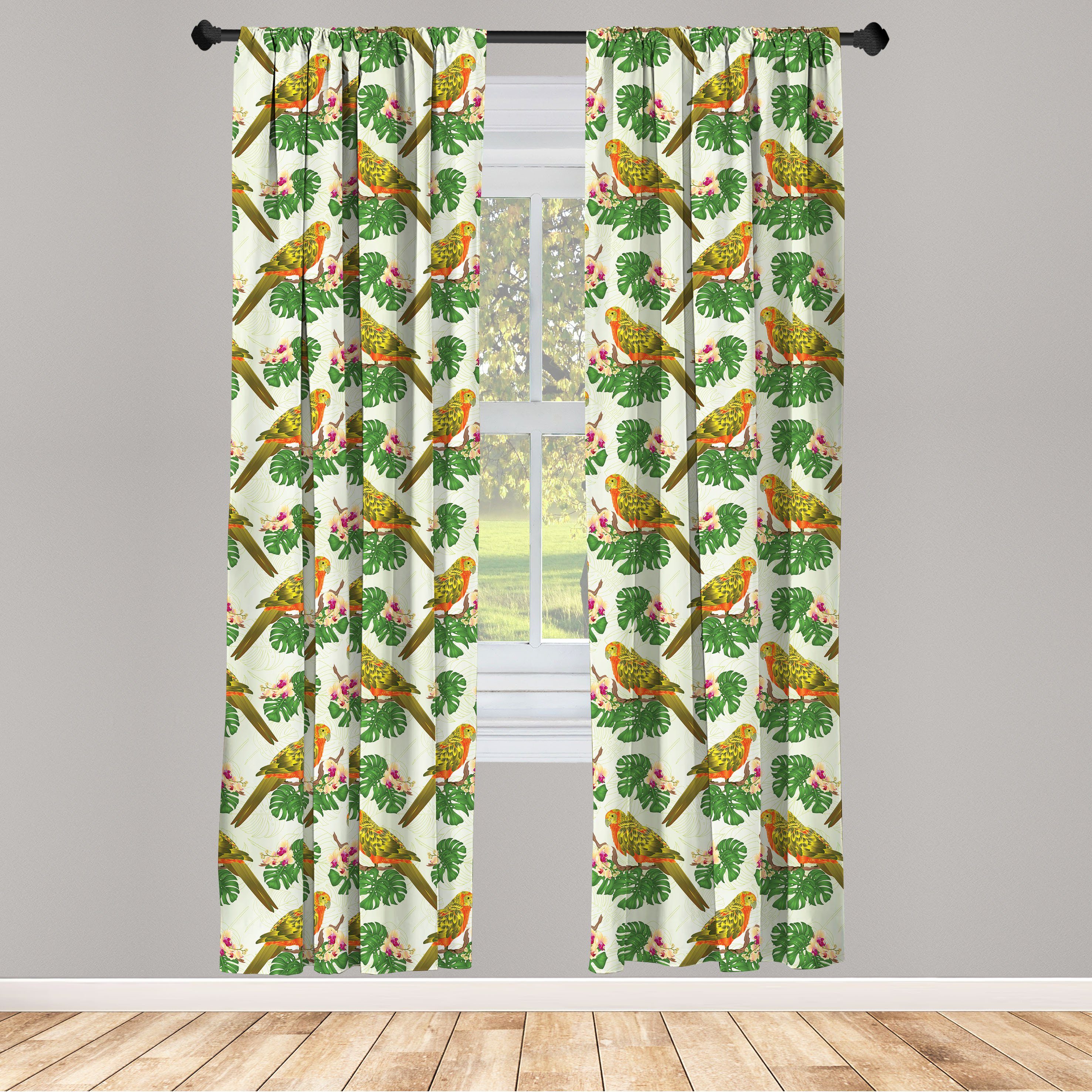 Wohnzimmer für Papagei Exotischer Dekor, Vorhang Abakuhaus, Philodendron Microfaser, Floral Gardine Schlafzimmer