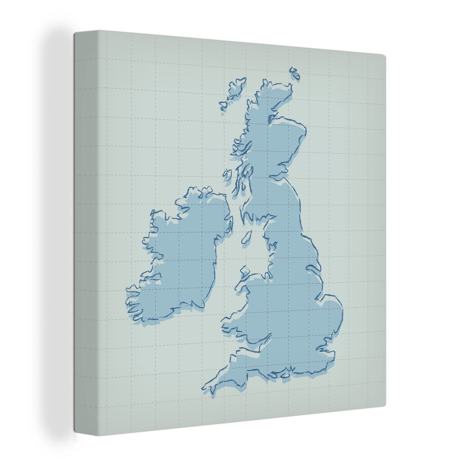 OneMillionCanvasses® Leinwandbild Illustration des Vereinigten Königreichs und Irlands auf grauem, (1 St), Leinwand Bilder für Wohnzimmer Schlafzimmer
