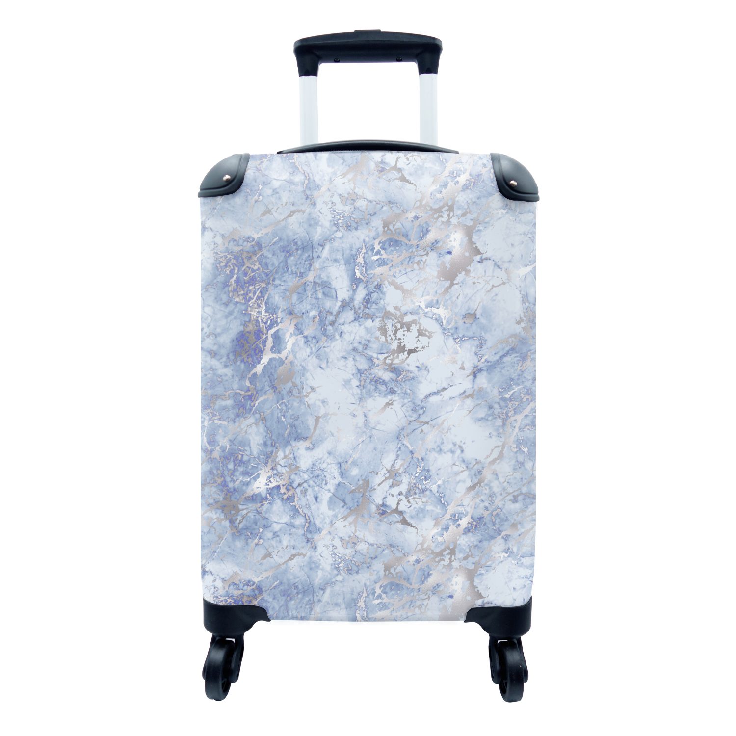 MuchoWow Handgepäckkoffer Marmor - Silber - Muster - Luxus, 4 Rollen, Reisetasche mit rollen, Handgepäck für Ferien, Trolley, Reisekoffer