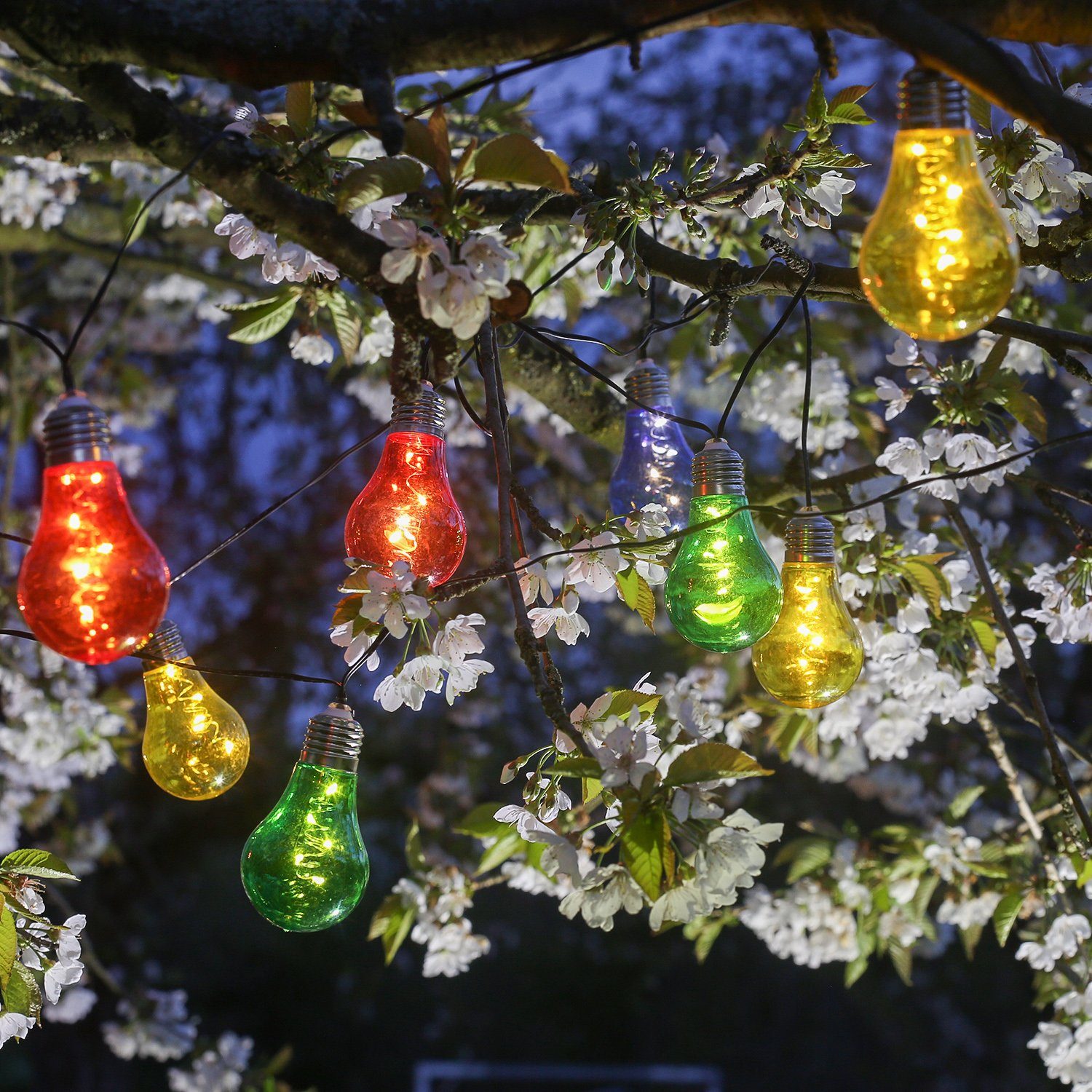 MARELIDA LED-Lichterkette LED Solar Lichterkette Glühbirne bunt 4,5m Dauer Blinklicht Retro, 50-flammig