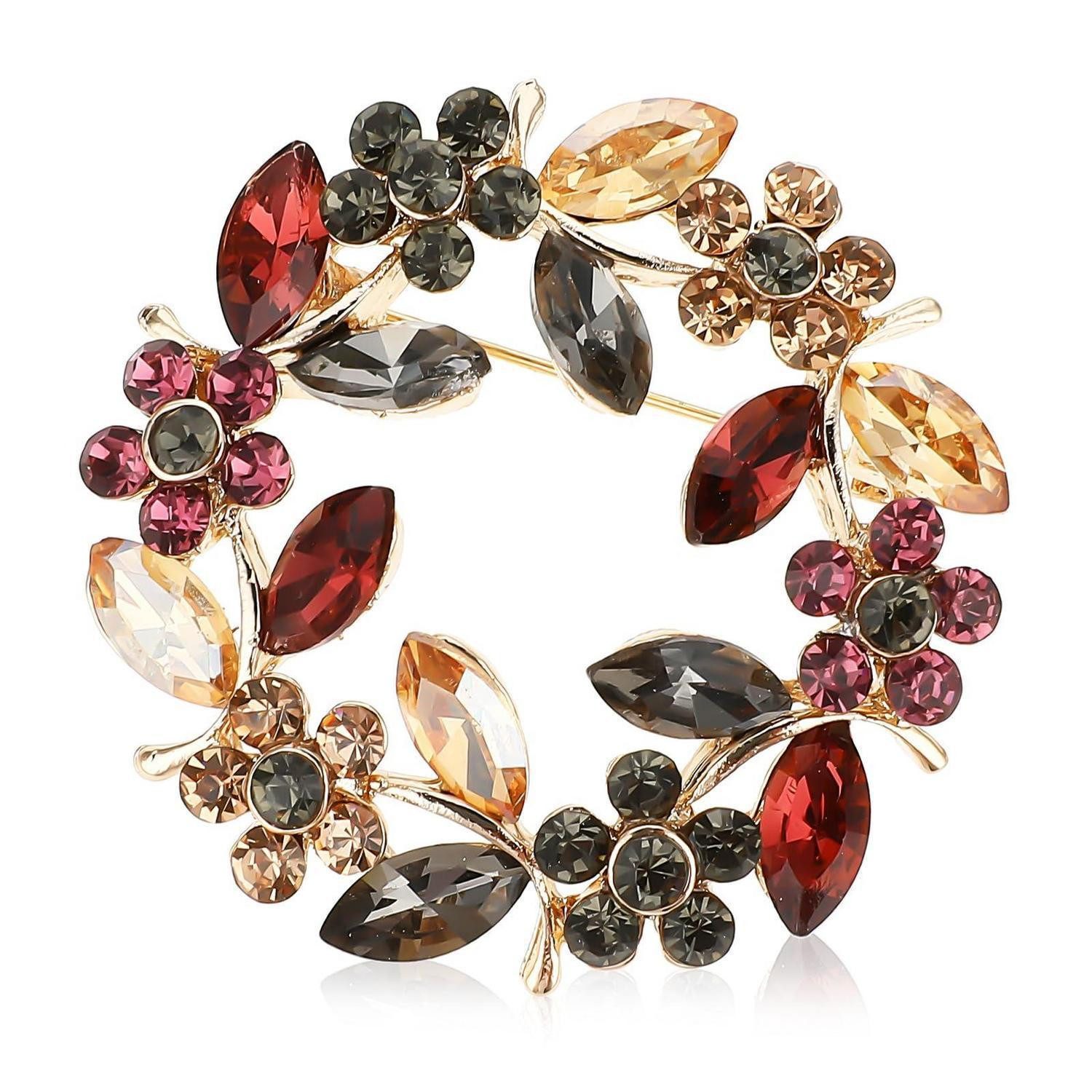 LuxusKollektion Anstecknadel Brosche Blumen Girlande Kristall Braun
