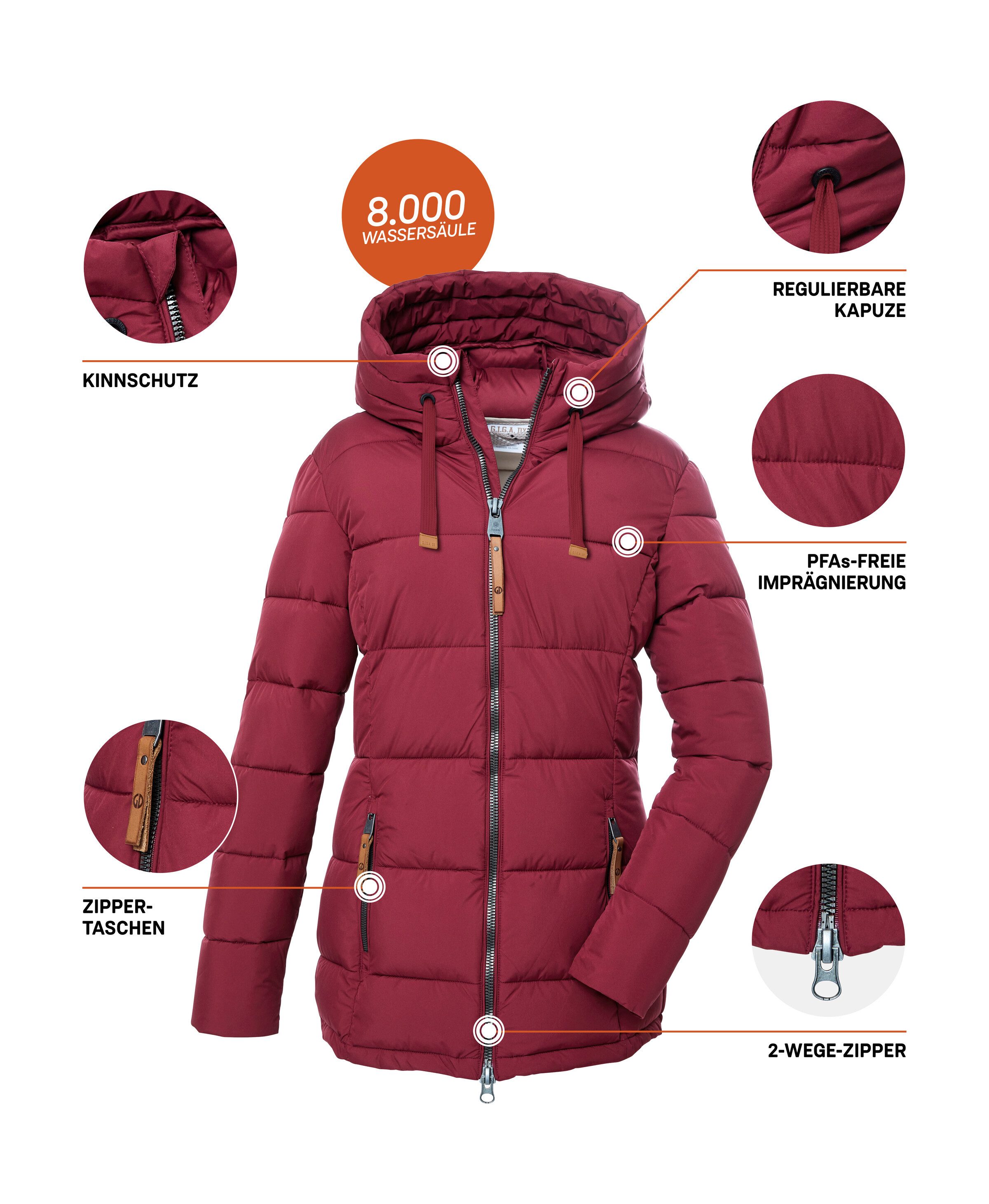 G.I.G.A. DX by killtec Steppjacke GW 12 WMN QLTD JCKT Steppjacke: wasserabweisend, atmungsaktiv, hoher Kragen, Kapuze