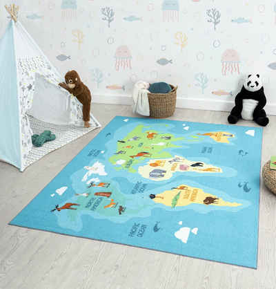 Teppich Happy Life Kinderteppich, Spielteppich, Waschbar, Weltkarte, the carpet, Rechteck