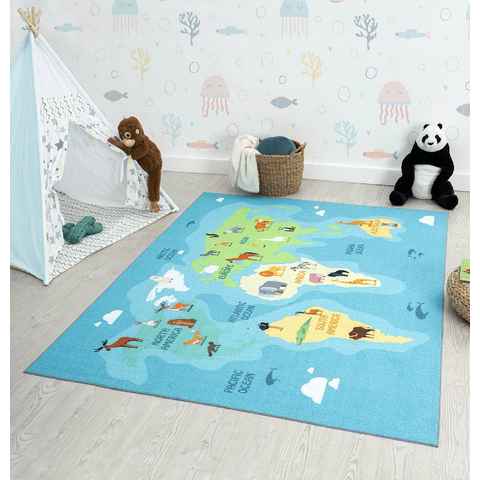 Teppich Happy Life Kinderteppich, Spielteppich, Weltkarte, the carpet, Rechteck, Bunt und Kindergerecht, Anti-Rutsch Unterseite