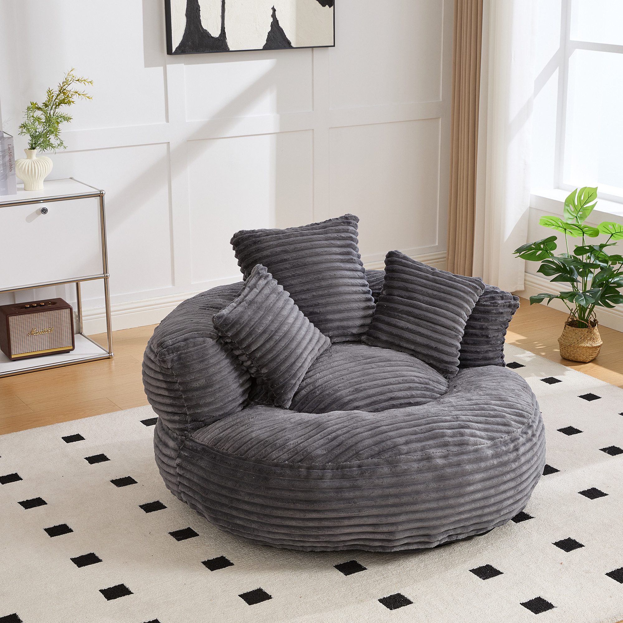 STILVORA Relaxsessel mit 3 Kissen,Liegesessel Posterstuhl mit hoher Rückenlehne,Cordstoff