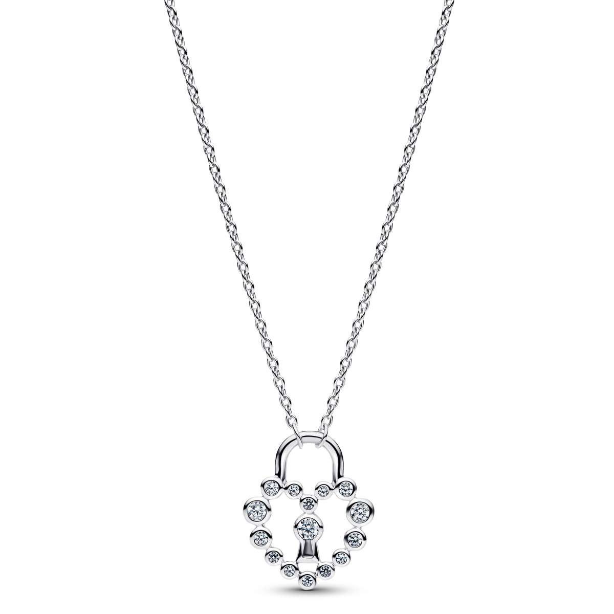 Pandora Herzkette 394416C01-50, für Damen-Kette Funkelndes Herzschloss Silber