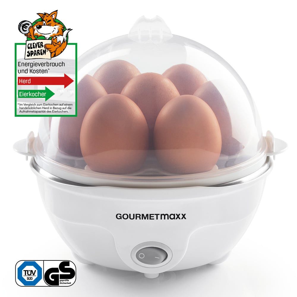 GOURMETmaxx Eierkocher Eierkocher Für 7 Frühstückseier, 350 W, Eierkocher einfach ohne Herd, regulierbarer Härtegrad durch Wasser
