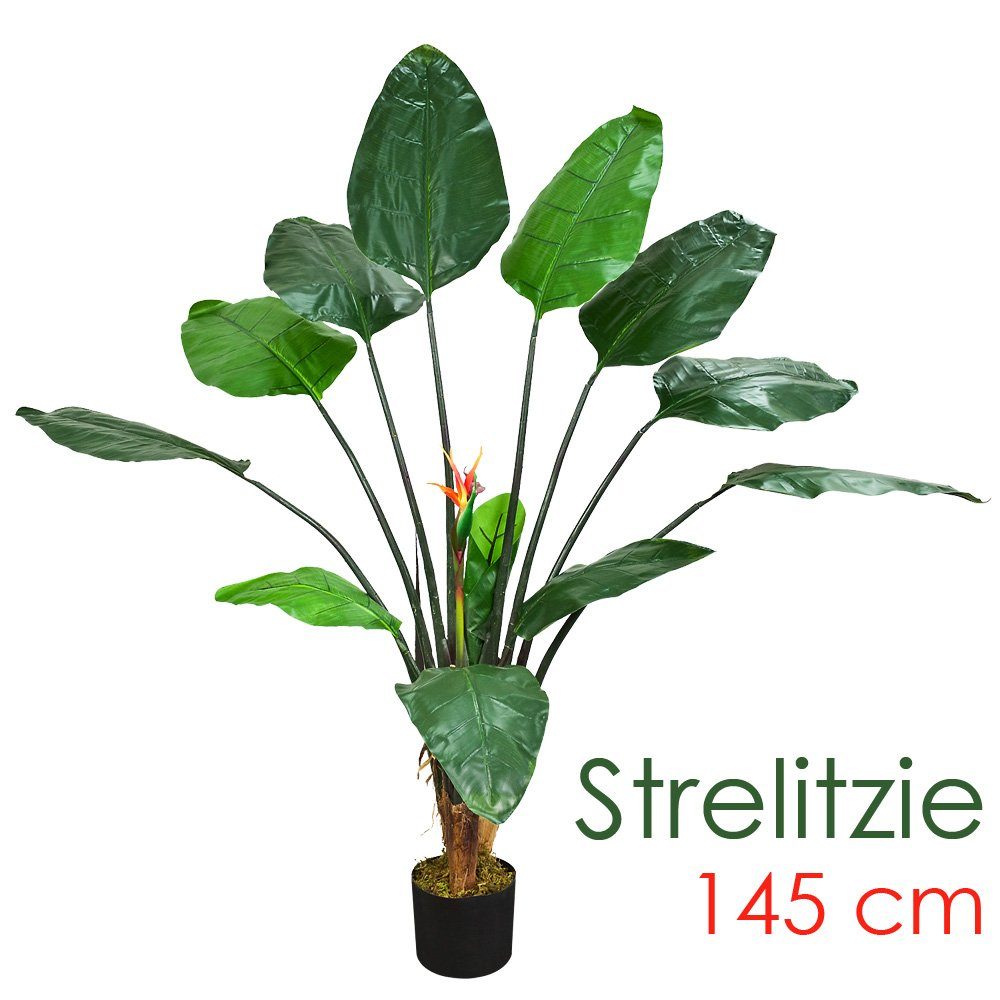 Kunstpflanze Strelitzie Paradiesvogelblume Kunstpflanze Künstliche Pflanze 145cm Decovego, Decovego
