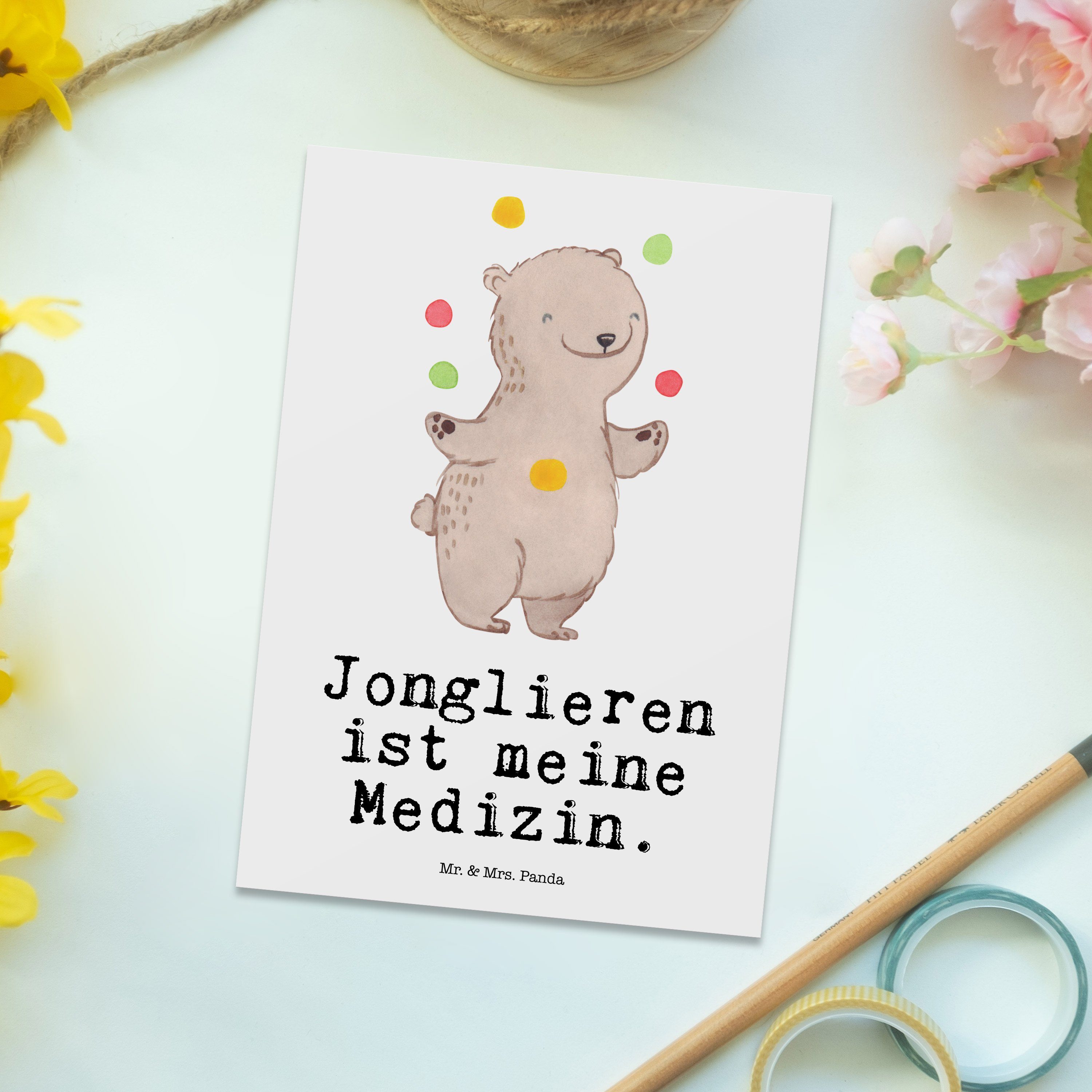 Mr. & Mrs. Panda Postkarte Geschenk, Weiß - - Medizin Jonglieren Einlad Bär Grußkarte, Artistik