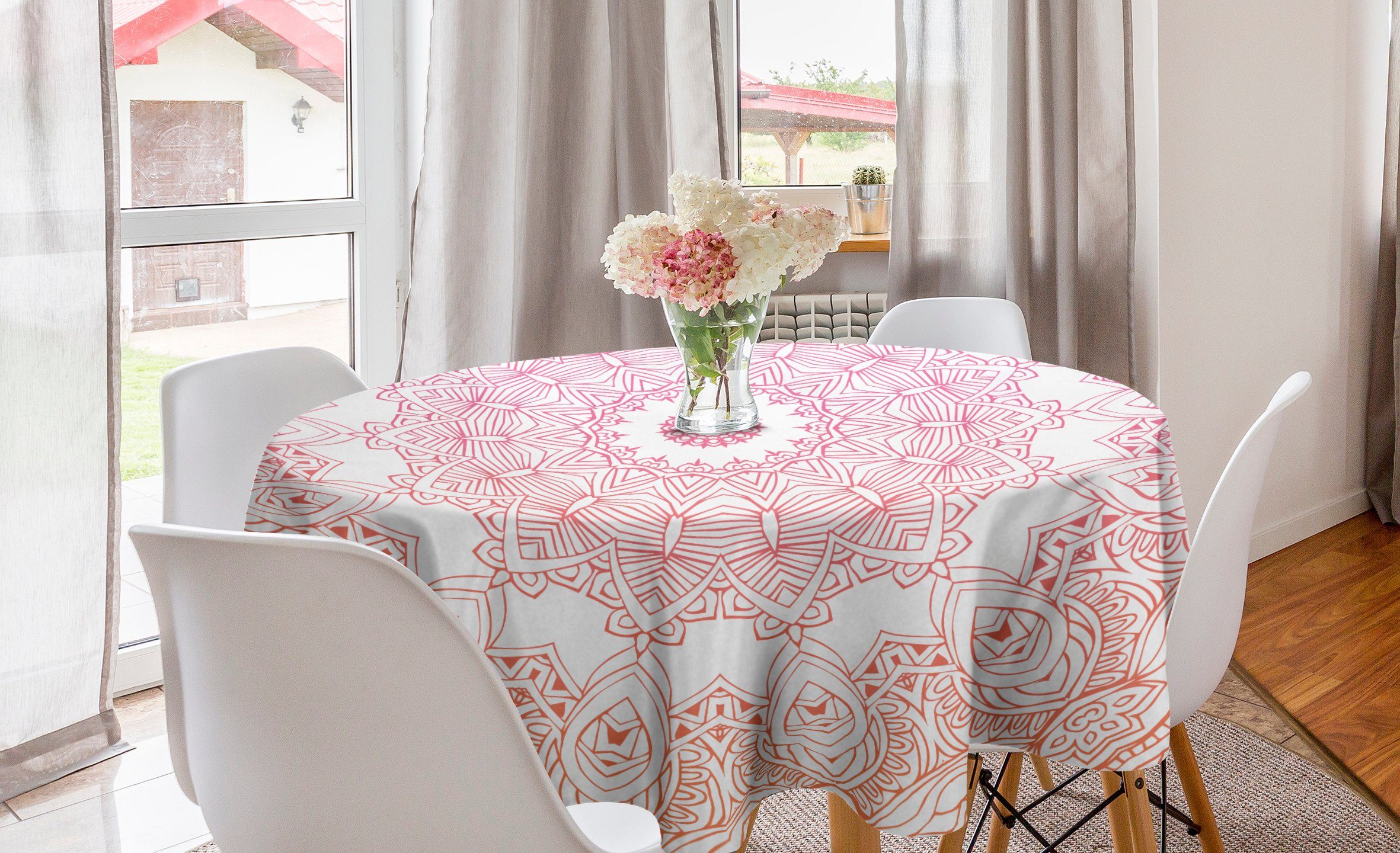 Abakuhaus Tischdecke Kreis Tischdecke Abdeckung für Esszimmer Küche Dekoration, Mandala Skizzieren Sie Stil Blumen