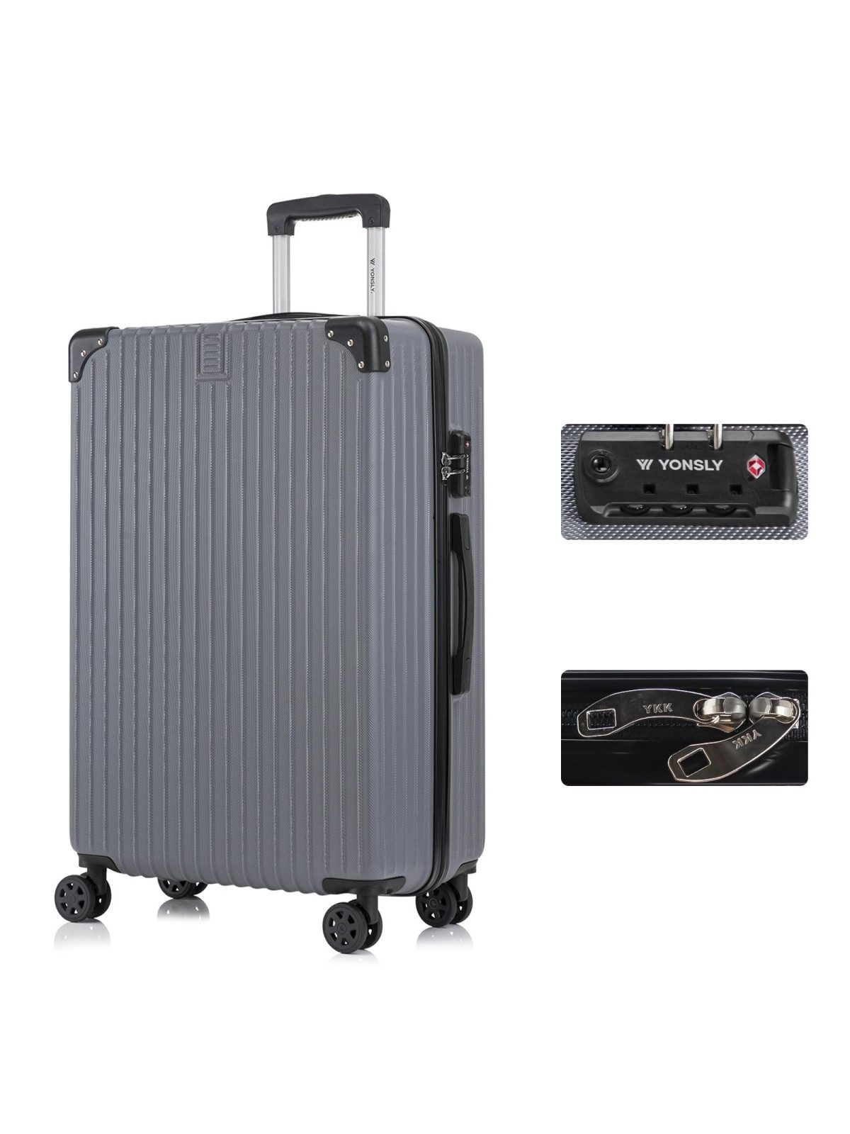 YONSLY Hartschalen-Trolley Premium Reisekoffer Hartschalen-Trolley Kabinenkoffer, 4 Rollen, TSA-Schloss, YKK-Reißverschluss, austauschbare Rollen und Griffe