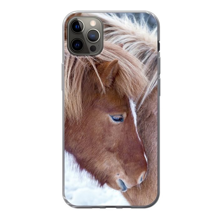 MuchoWow Handyhülle Pferde - Fohlen - Schnee Handyhülle Apple iPhone 12 Pro Max Smartphone-Bumper Print Handy