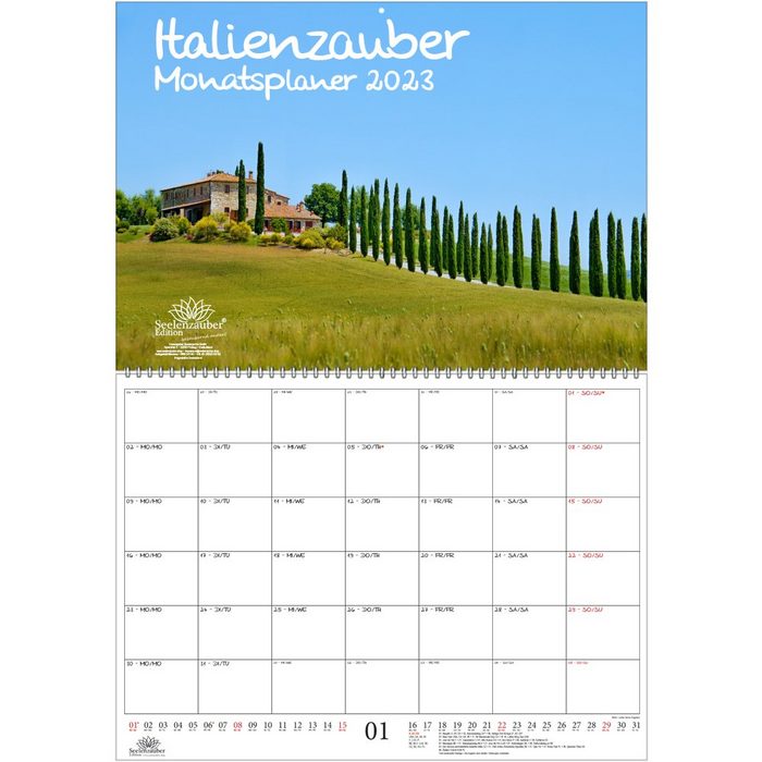Seelenzauber Wandkalender Italienzauber Planer DIN A2 aufgeklappt - Kalender für 2023 Italien -