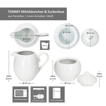 MamboCat Milch- und Zuckerset 2tlg. Set Tommy Milchkännchen & Zucker-Dose + Deckel weiß Porzellan, Porzellan