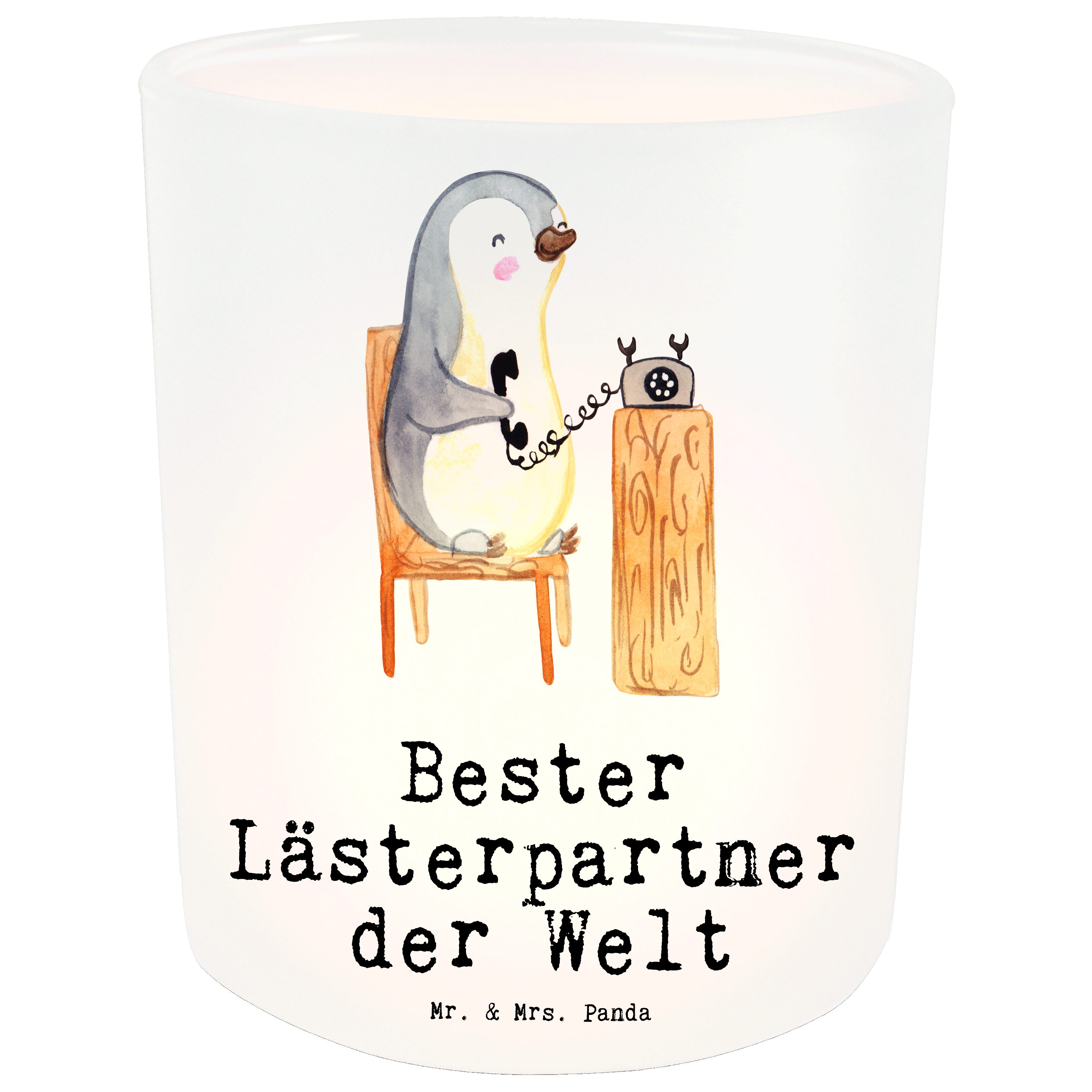 Mr. & Mrs. Panda Windlicht Pinguin Bester Lästerpartner der Welt - Transparent - Geschenk, Gebur (1 St)