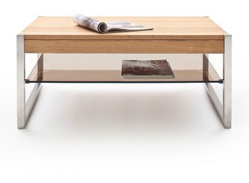 MCA furniture Couchtisch Migel (Wohnzimmertisch Asteiche massiv und Edelstahl, mit Ablage), 105 x 65 cm