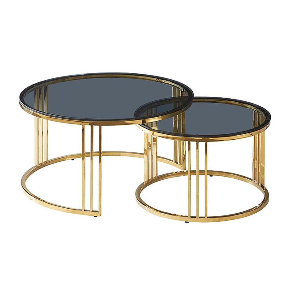 Feldmann-Wohnen Couchtisch Vienna (2er-Set, runde Tischplatte aus Glas, 2-St., moderne Optik, 2er-Set, runde Tischplatte), 60x60cm 80x80cm Gold Rauchglas