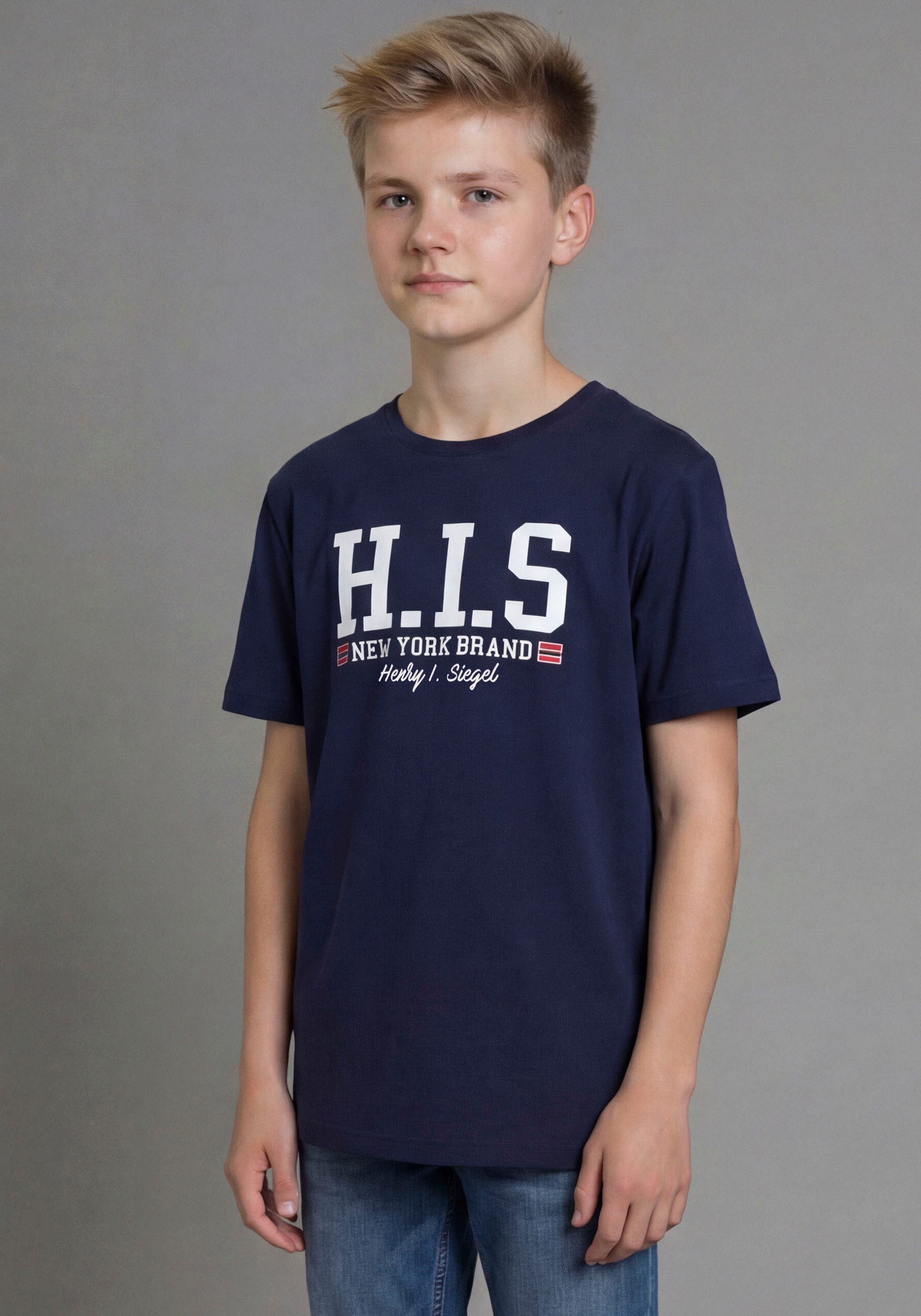 H.I.S T-Shirt 2er Pack T-Shirts mit Logodrucken für Jungen (Packung, 2-tlg., 2) Basic Schnitt, kurze Ärmel, bedruckte Optik, Logodrucke