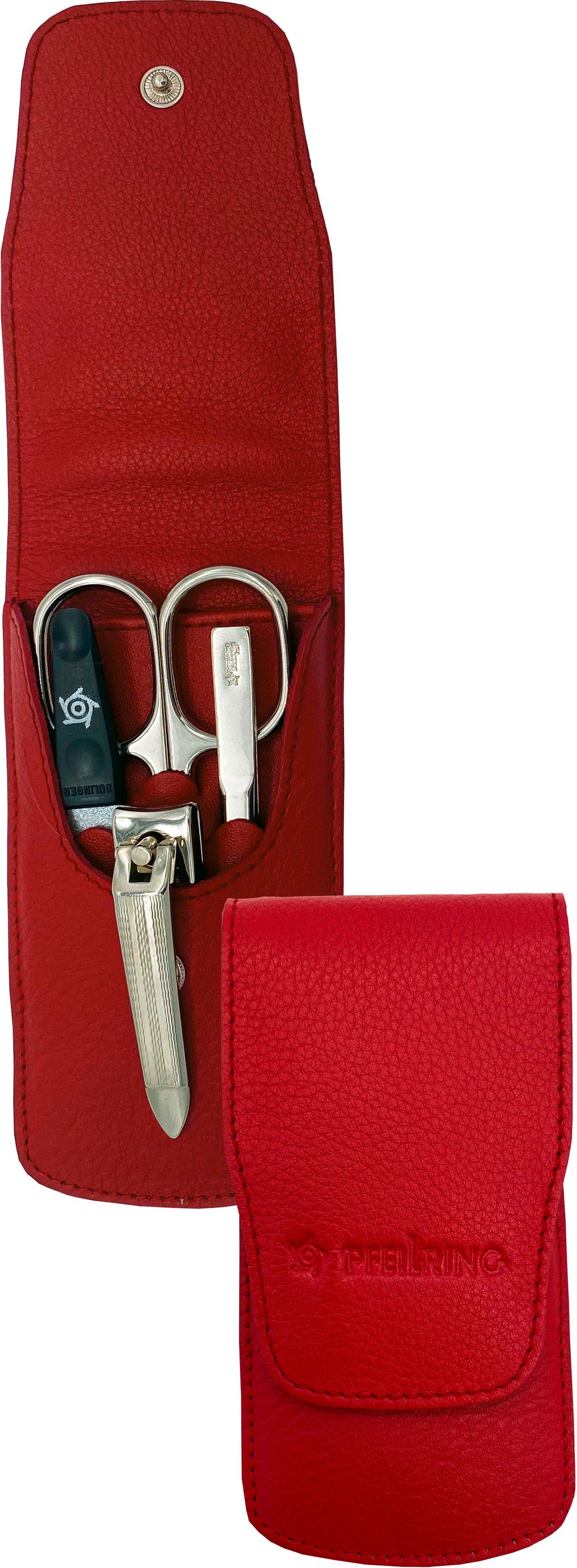 PFEILRING Maniküre-Etui, 4 tlg., Nappaleder rot