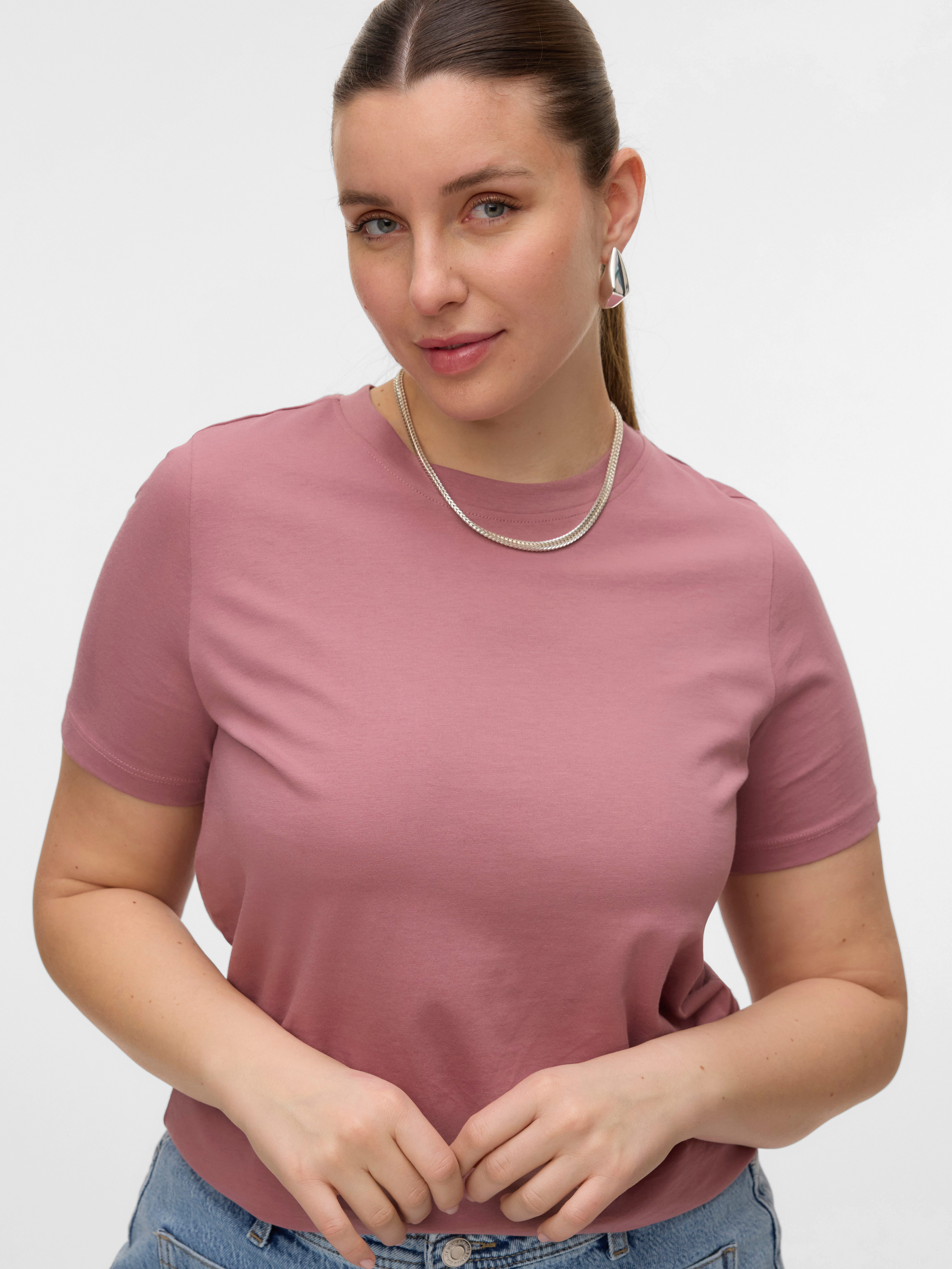 Vero Moda Kurzarmshirt VMPAULINA SS T-SHIRT GA JRS NOOS Baumwolle, regular fit