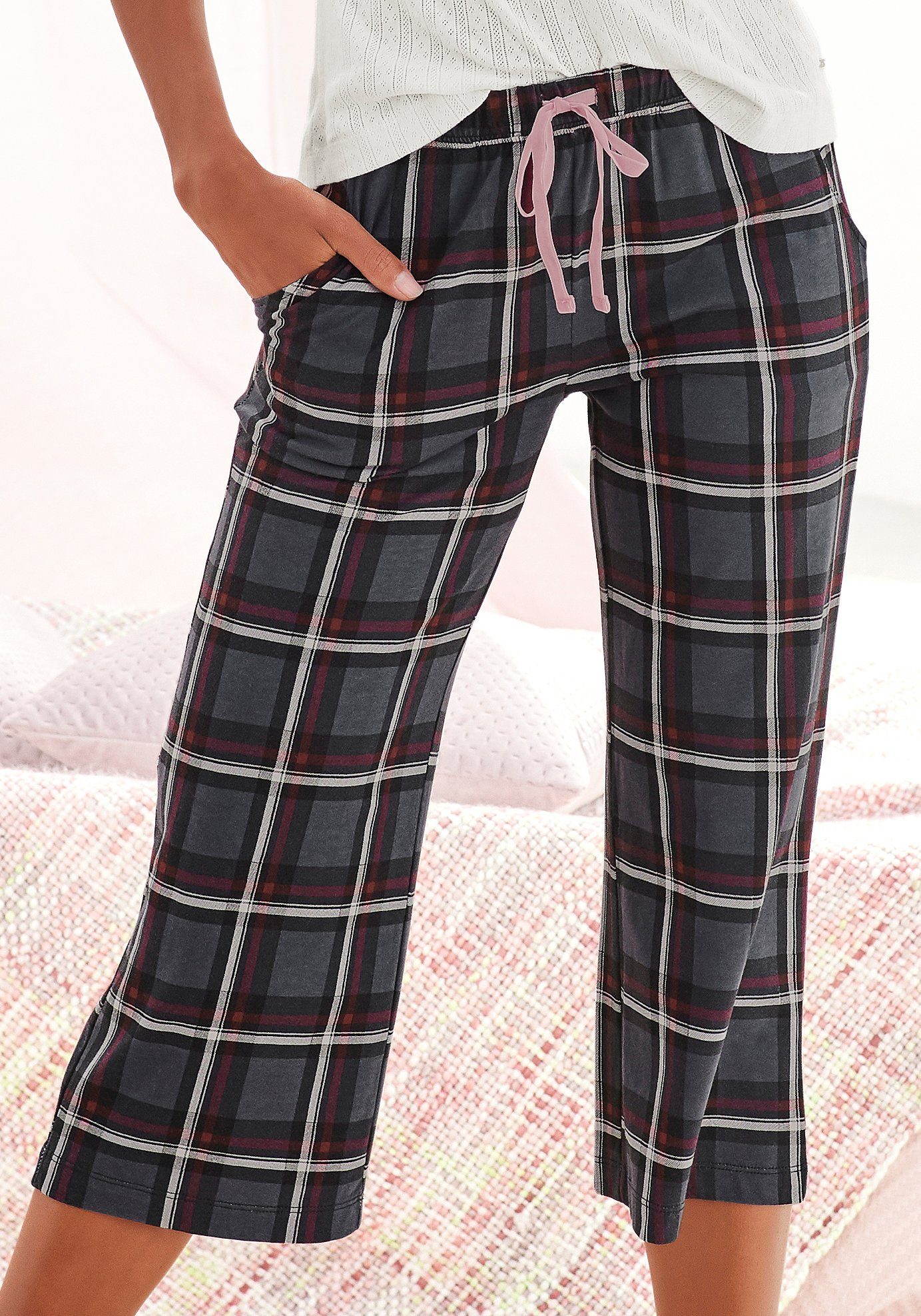 s.Oliver Pyjamahose mit Allover-Druck bordeaux-kariert | Schlafhosen