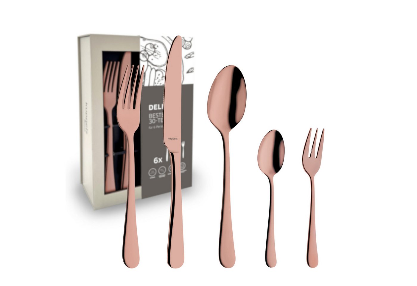 Kuppels Besteck-Set DELIA (30-tlg), 6 Personen, Edelstahl Rostfrei 18/0, Handreinigung empfohlen, roséfarbener PVD Veredelung, hochglanzpoliert